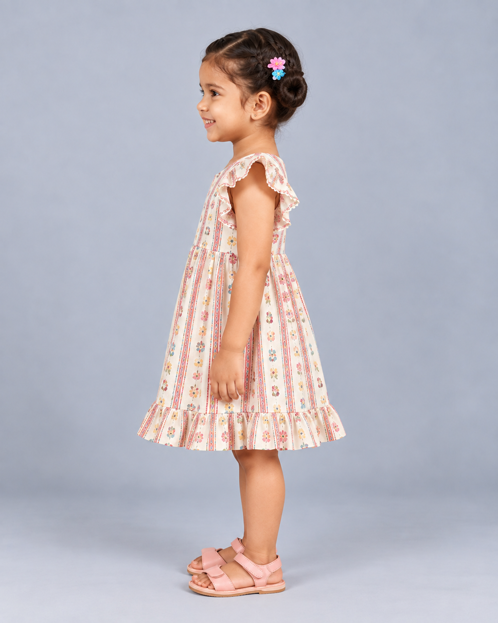 Kevora Apparels Girls’ Floral Print Flutter Sleeve Fit & Flare Dress - Multicolor