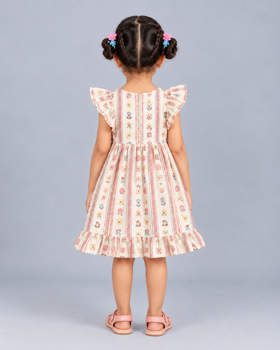 Kevora Apparels Girls’ Floral Print Flutter Sleeve Fit & Flare Dress - Multicolor