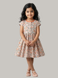 Girls' Peach Floral Print Fit & Flare Dress