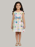 Girls' Pastel Plaid Printed A-Line Dress with Contrast Bow