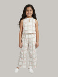 Girls Checked Printed Co-Ord Set with Sleeveless Keyhole Top & Wide Leg Pants