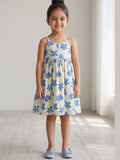 Blue floral printed sleeveless fit & flare dress for girls.