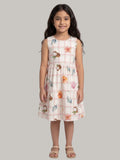 Girls' White Tropical Print Sleeveless Fit & Flare Dress