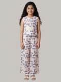 Girls Bow Print Co-Ord Set with Sleeveless Top & Straight Fit Pants