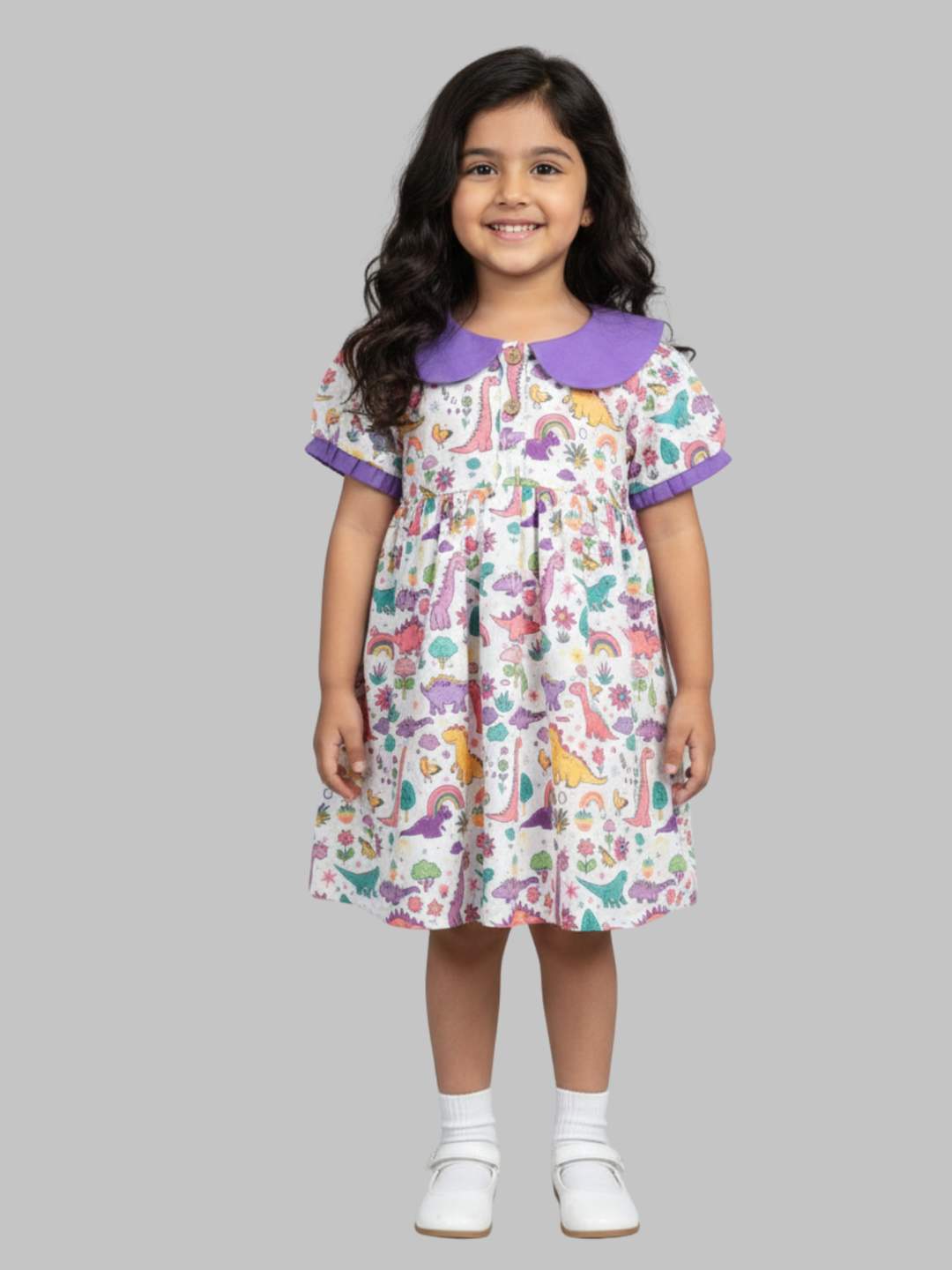 Girls Dinosaur Print Peter Pan Collar Dress