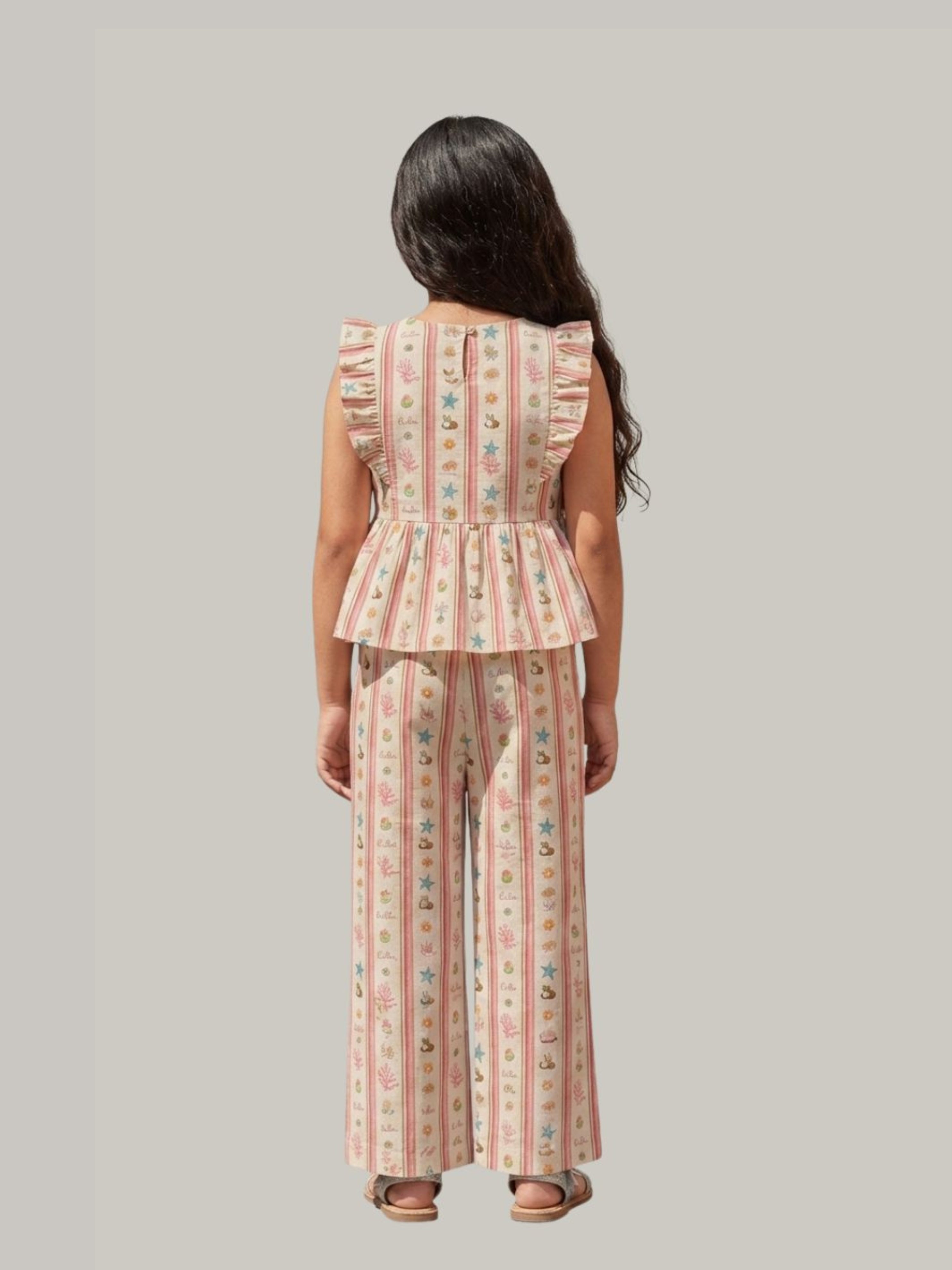 Girls Printed Co-Ord Set with Peplum Top & Flared Pants