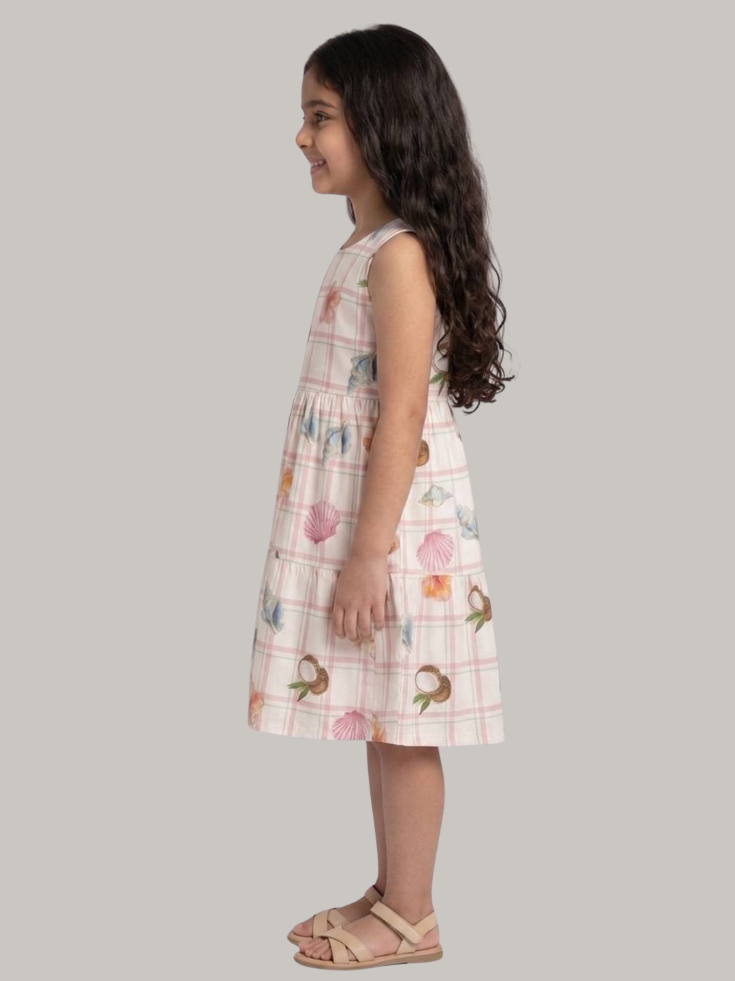 Girls' White Tropical Print Sleeveless Fit & Flare Dress