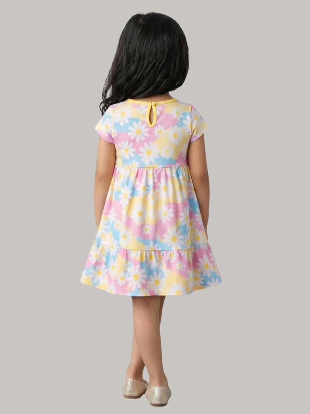 Girls' Pastel Floral Print Short Sleeve Dress