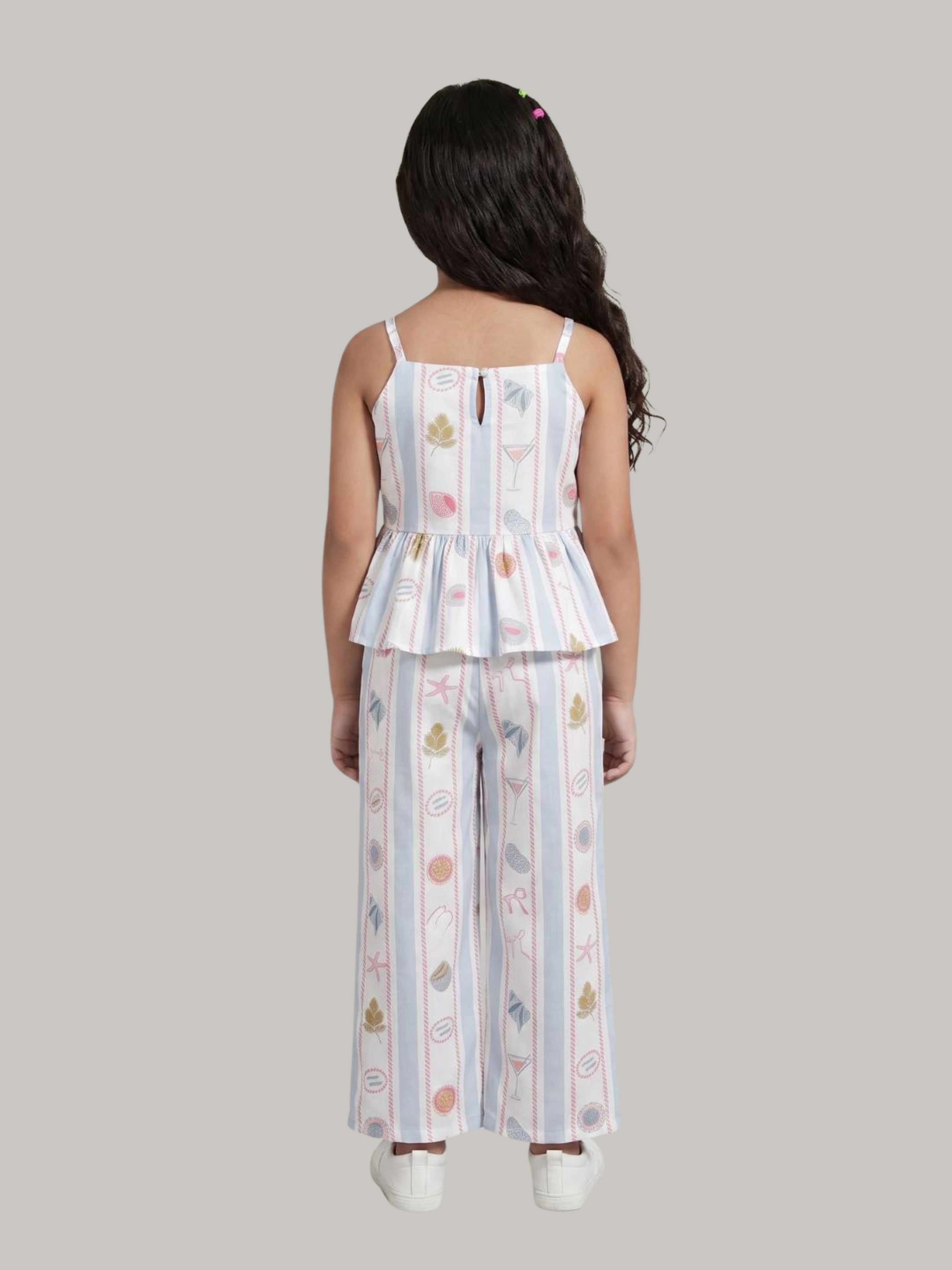 Girls' Printed Peplum Top & Palazzo Pants Co-Ord Set