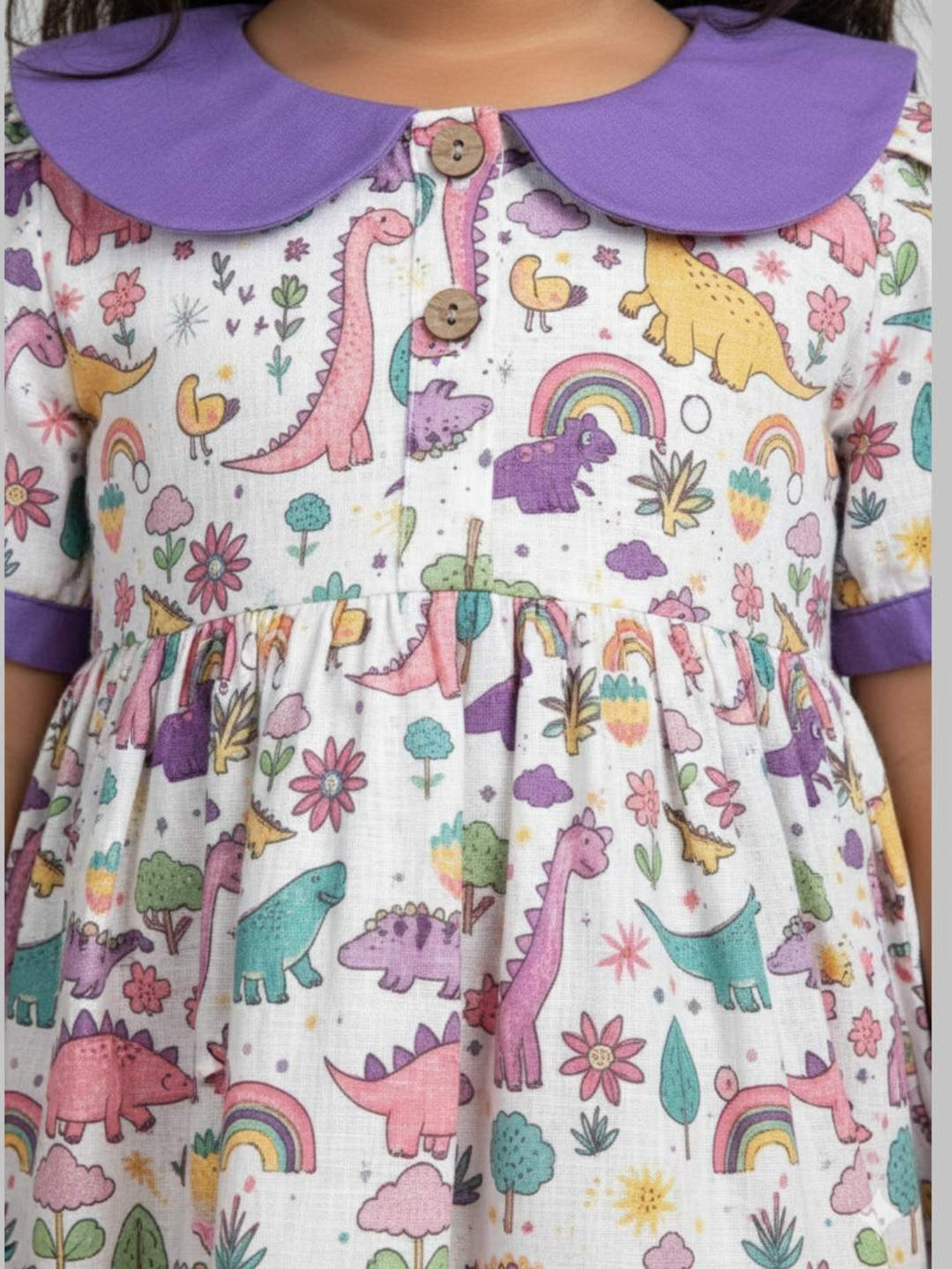 Girls Dinosaur Print Peter Pan Collar Dress