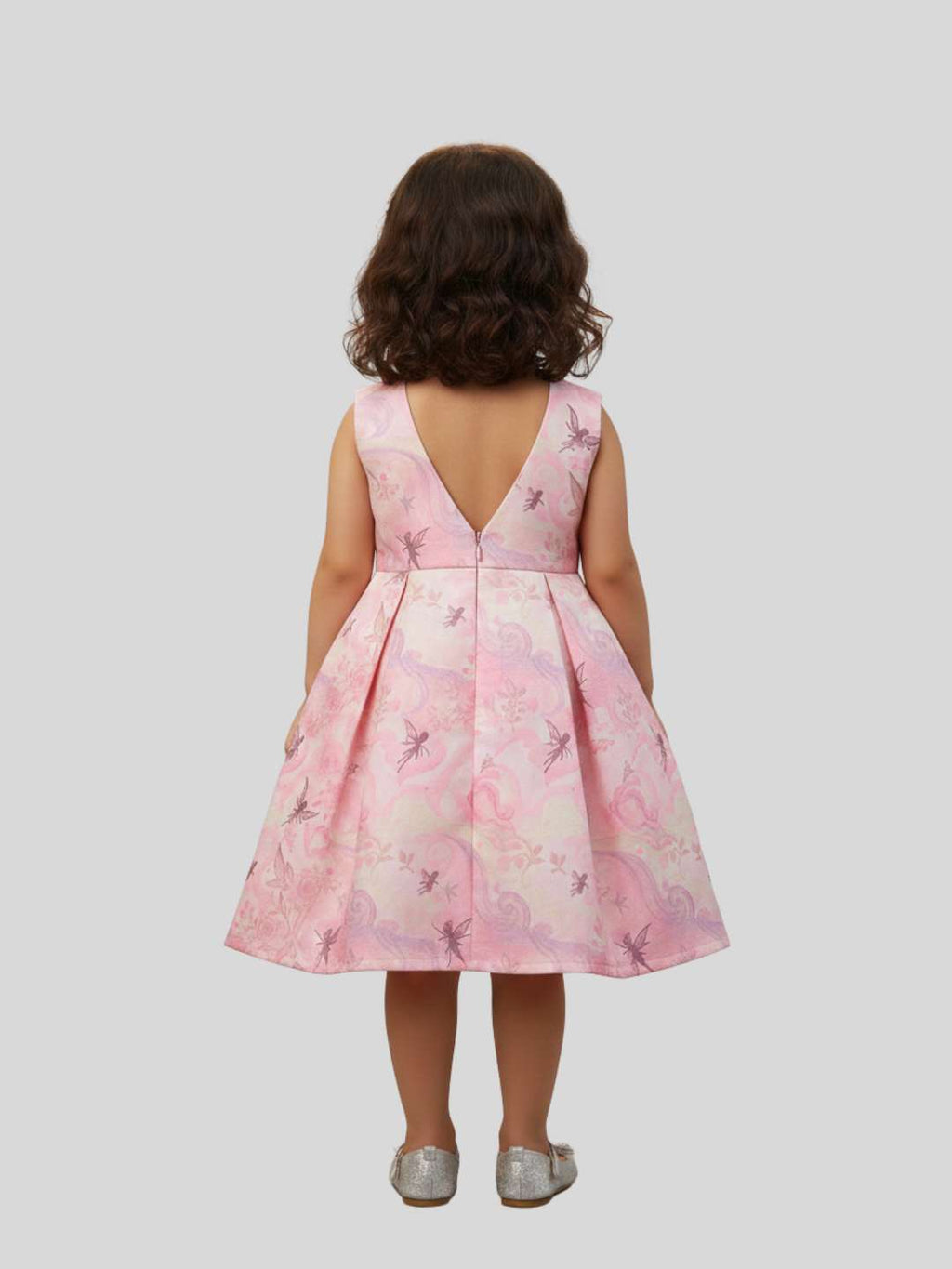 Girls Printed Sleeveless Party Wear Fit & Flare Dress with Bow Detail