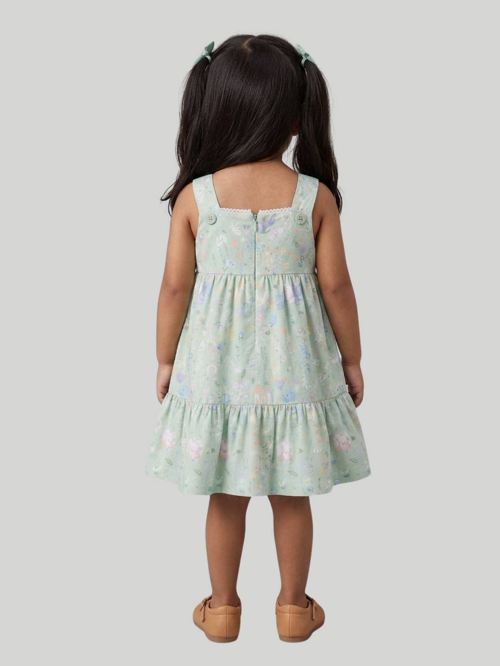 Girls Mint Green Floral Dress with Ruffle Hem