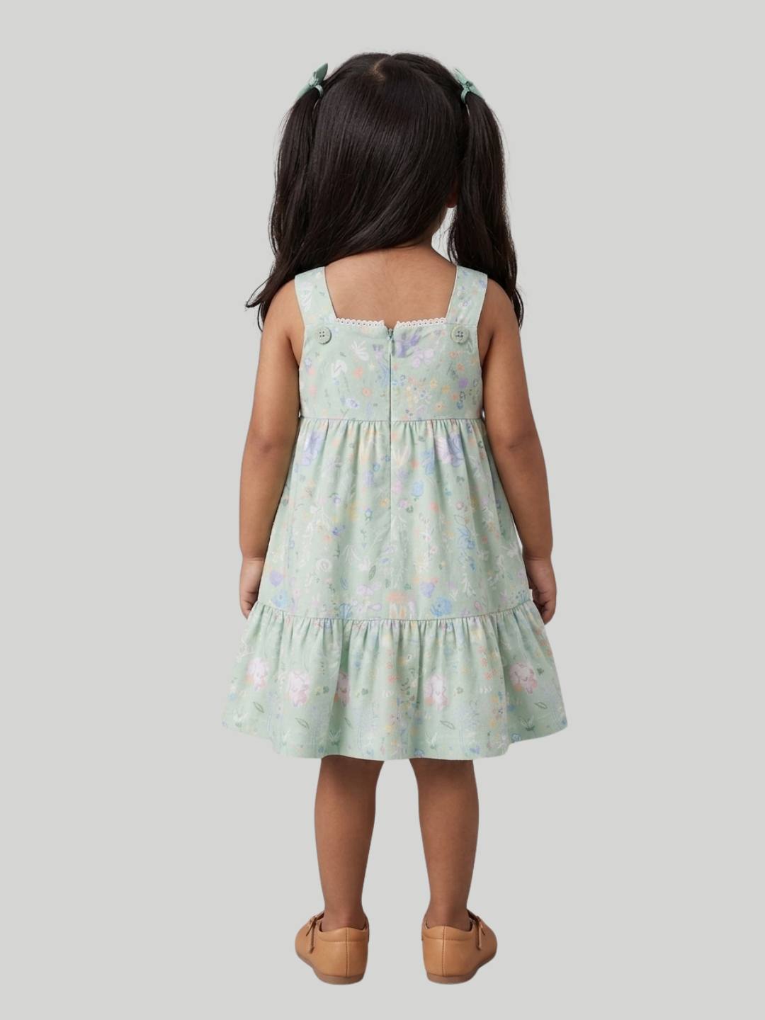 Girls Mint Green Floral Dress with Ruffle Hem