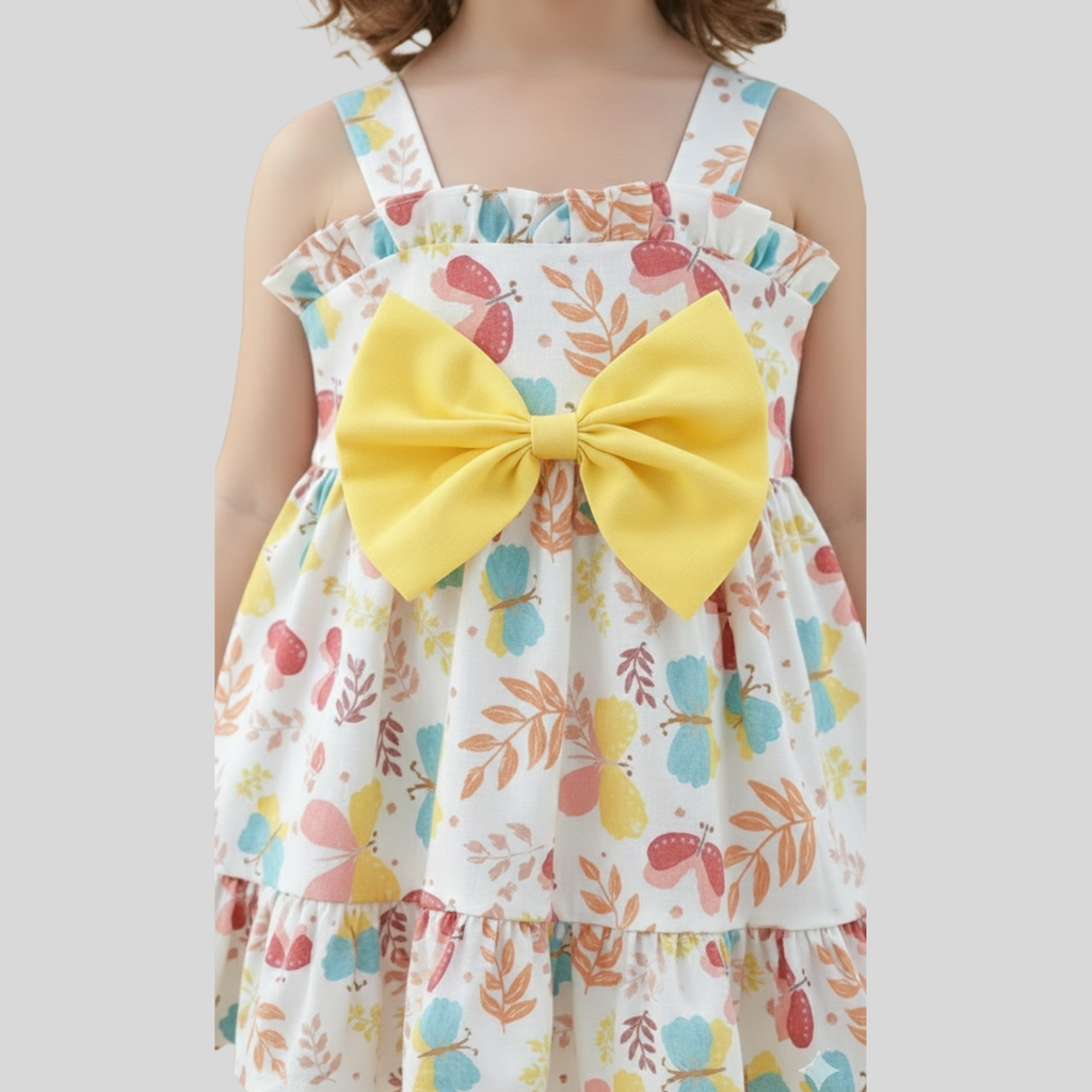 Butterfly Print Bow Frock for Girls