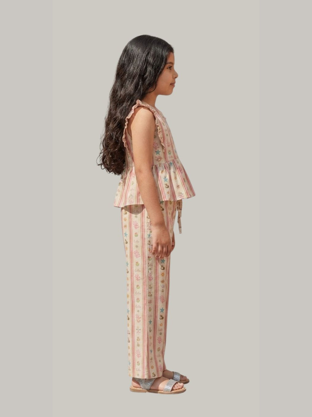 Girls Printed Co-Ord Set with Peplum Top & Flared Pants