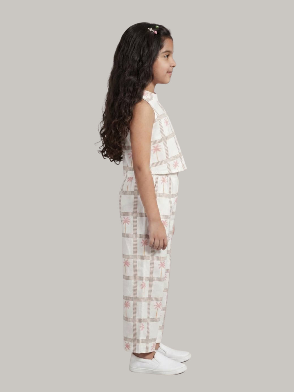 Girls Checked Printed Co-Ord Set with Sleeveless Keyhole Top & Wide Leg Pants