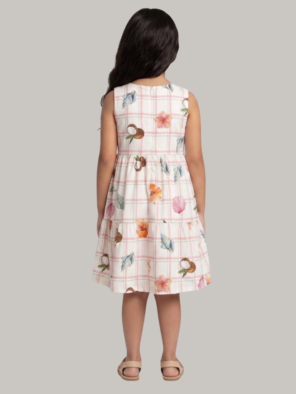 Girls' White Tropical Print Sleeveless Fit & Flare Dress