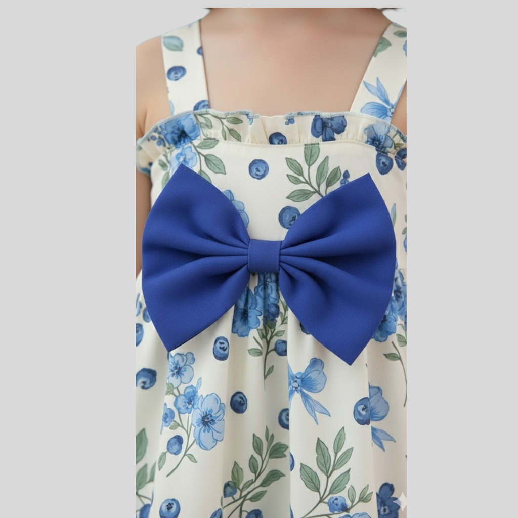Blue Blossom Bow Frock for Girls