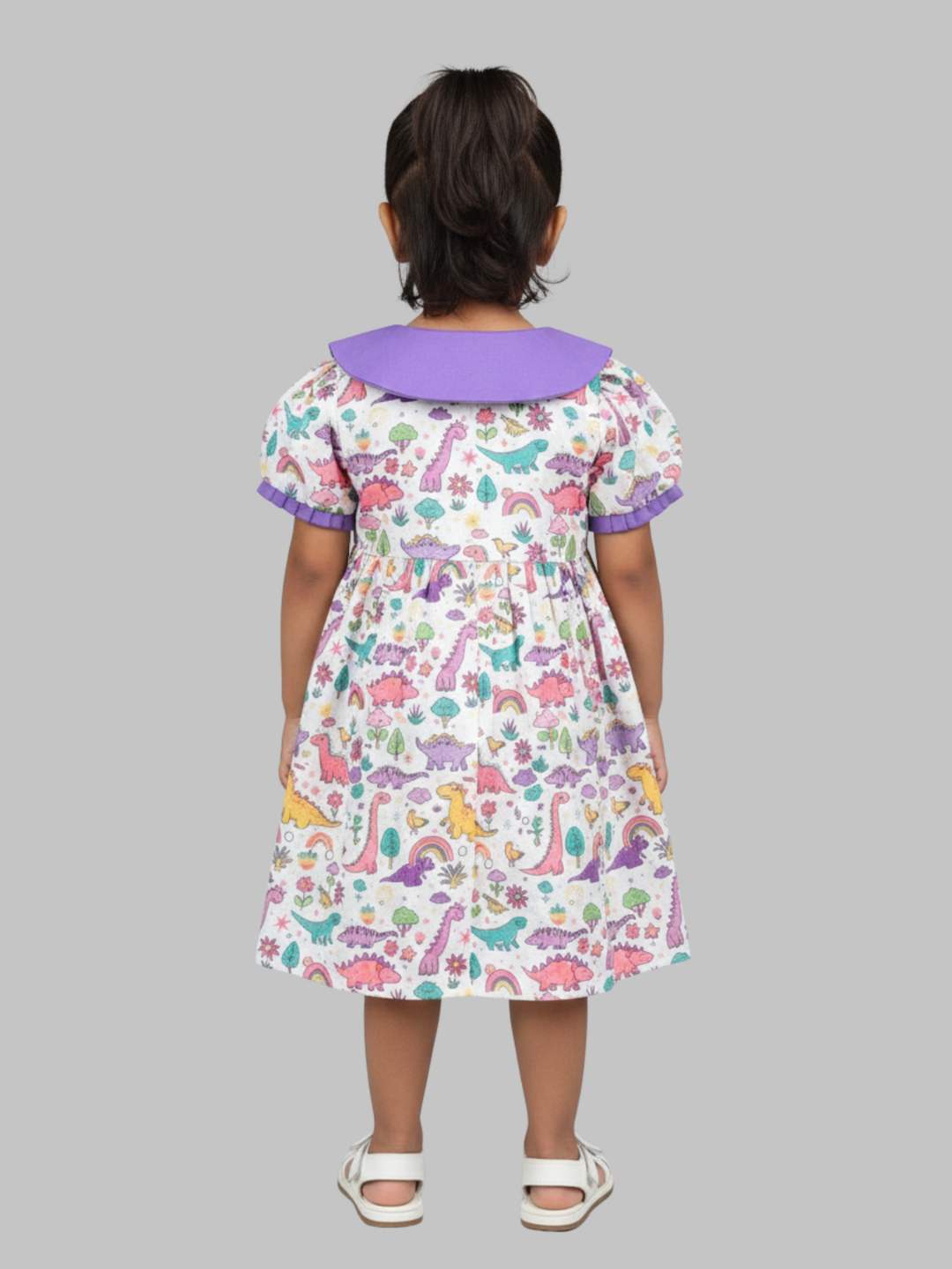 Girls Dinosaur Print Peter Pan Collar Dress