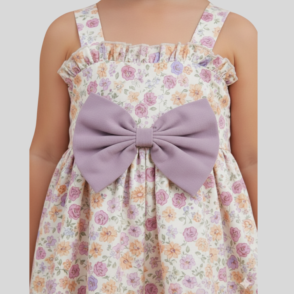 Lavender Bloom Bow Frock for Girls