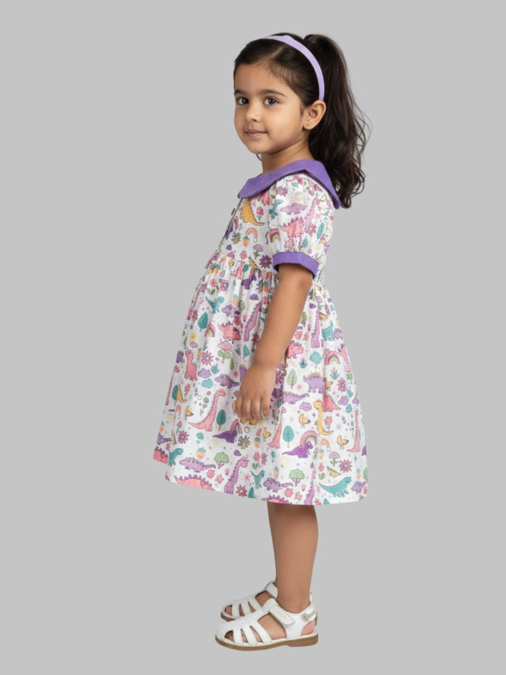 Girls Dinosaur Print Peter Pan Collar Dress