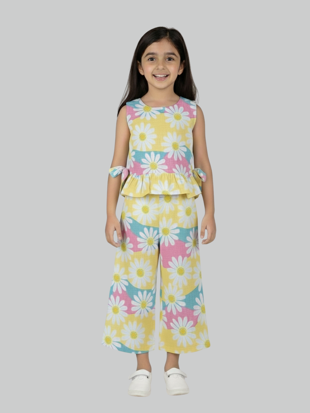 Girls Daisy Print Peplum Top & Palazzo Co-Ord Set