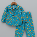 Girls Printed Cotton Co-ord Set – Long Sleeve Top with Tie Collar & Matching Pants | Kevora Kidswear