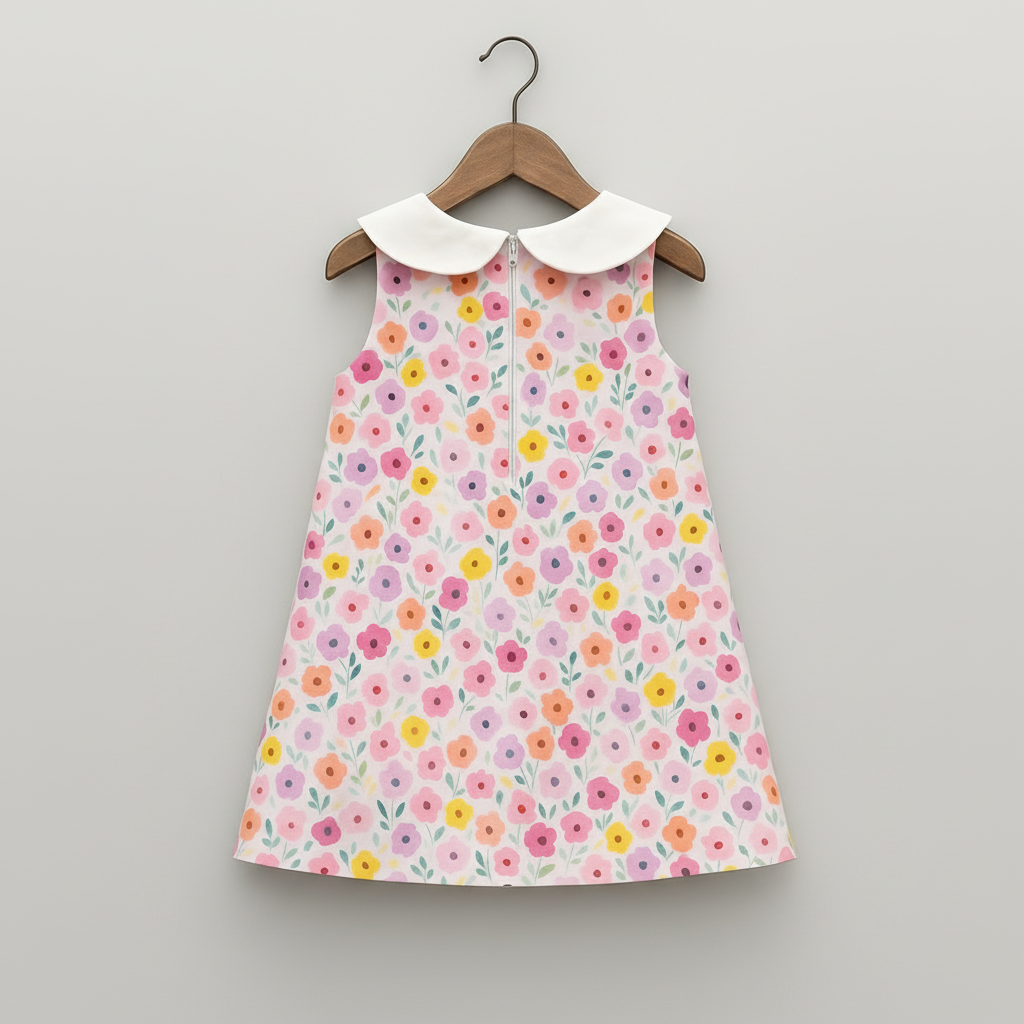 Girls Floral A-Line Cotton Dress with Embroidered Peter Pan Collar – Sleeveless, Summer Dress | Kevora Kidswear