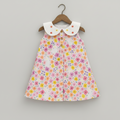 Girls Floral A-Line Cotton Dress with Embroidered Peter Pan Collar – Sleeveless, Summer Dress | Kevora Kidswear