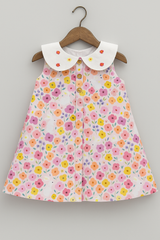 Girls Floral A-Line Cotton Dress with Embroidered Peter Pan Collar – Sleeveless, Summer Dress | Kevora Kidswear