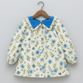 Girls Blue Floral Print Cotton Dress with Ruffled Contrast Collar – Long Sleeve | Kevora Kidswear