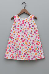 Girls Floral Asymmetrical Ruffle Dress with Statement Bow – Sleeveless Party Wear | Kevora Kidswear