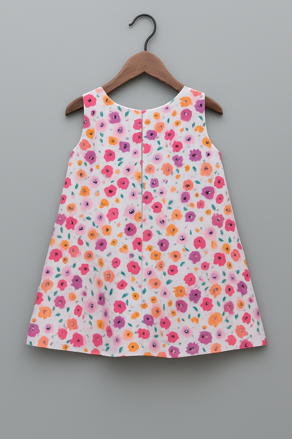 Girls Floral Asymmetrical Ruffle Dress with Statement Bow – Sleeveless Party Wear | Kevora Kidswear