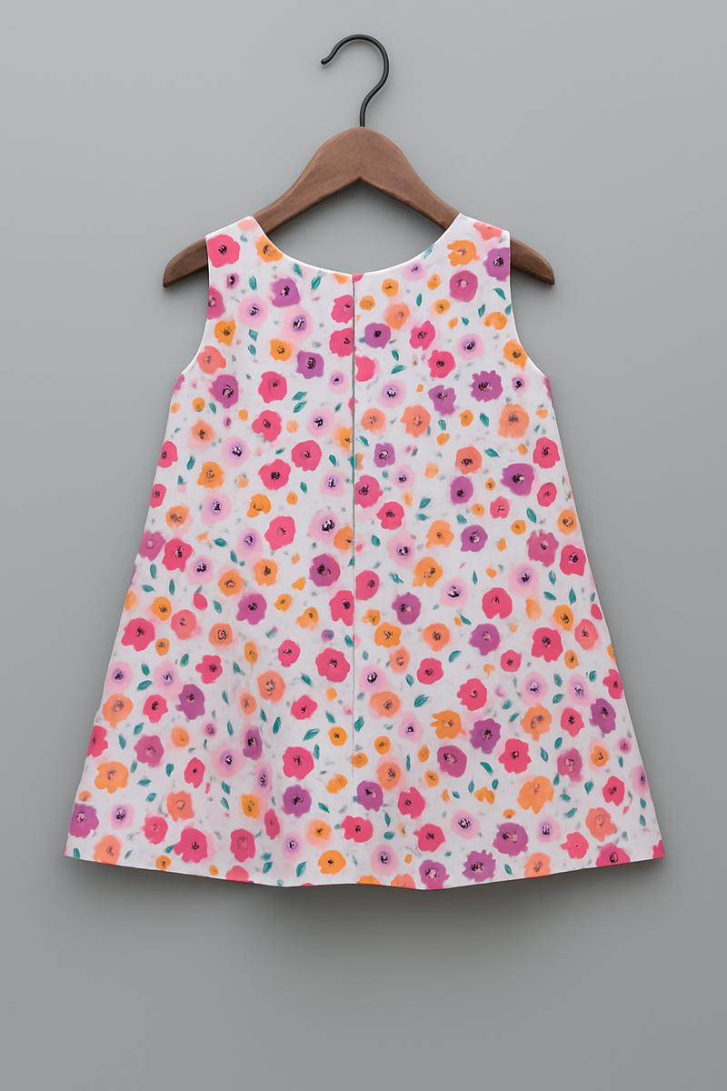 Girls Floral Asymmetrical Ruffle Dress with Statement Bow – Sleeveless Party Wear | Kevora Kidswear