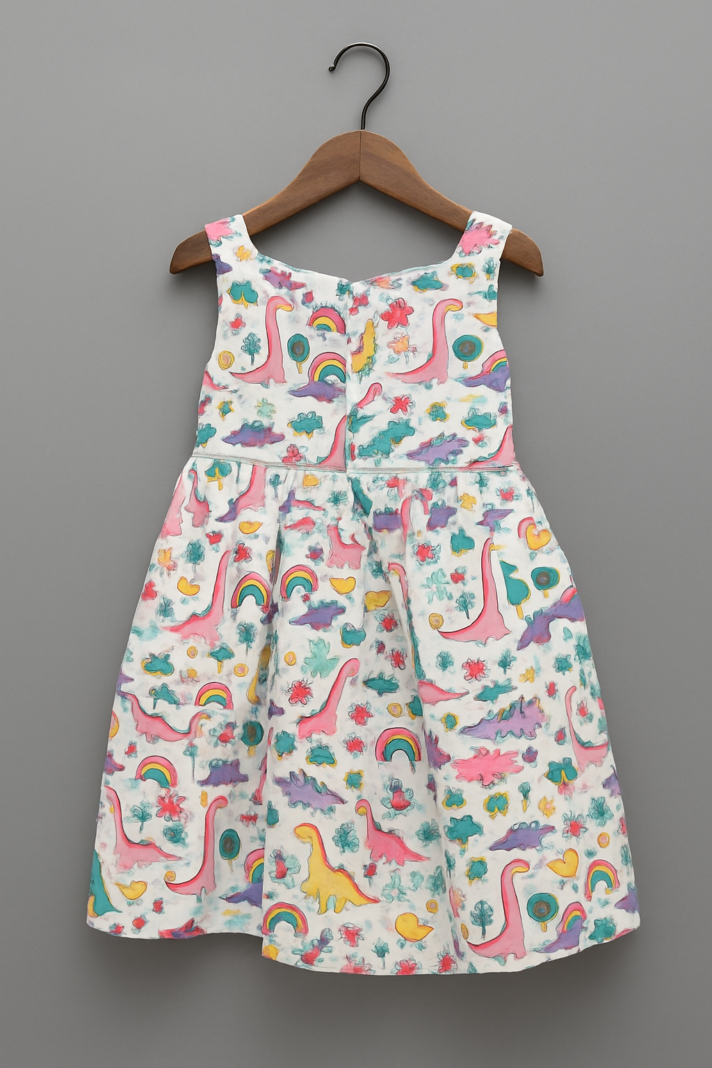 Girls Pastel Dinosaur Print Cotton Dress with Oversized Bow – Sleeveless Party Dress | Kevora Kidswear
