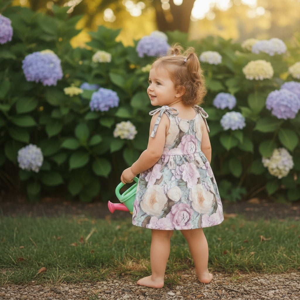 Girls Floral Tie-Shoulder Cotton Dress – Sleeveless Casual & Party Wear