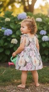 Girls Floral Tie-Shoulder Cotton Dress – Sleeveless Casual & Party Wear