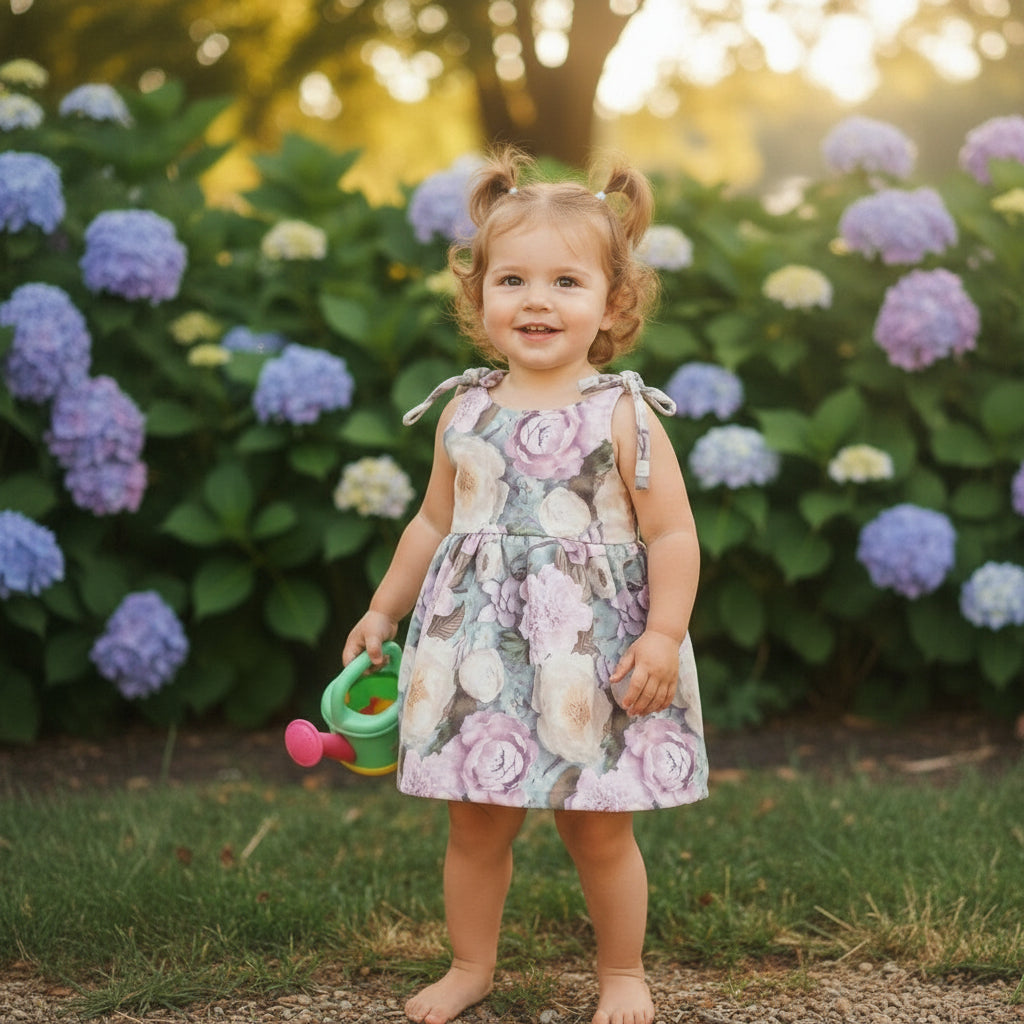 Girls Floral Tie-Shoulder Cotton Dress – Sleeveless Casual & Party Wear