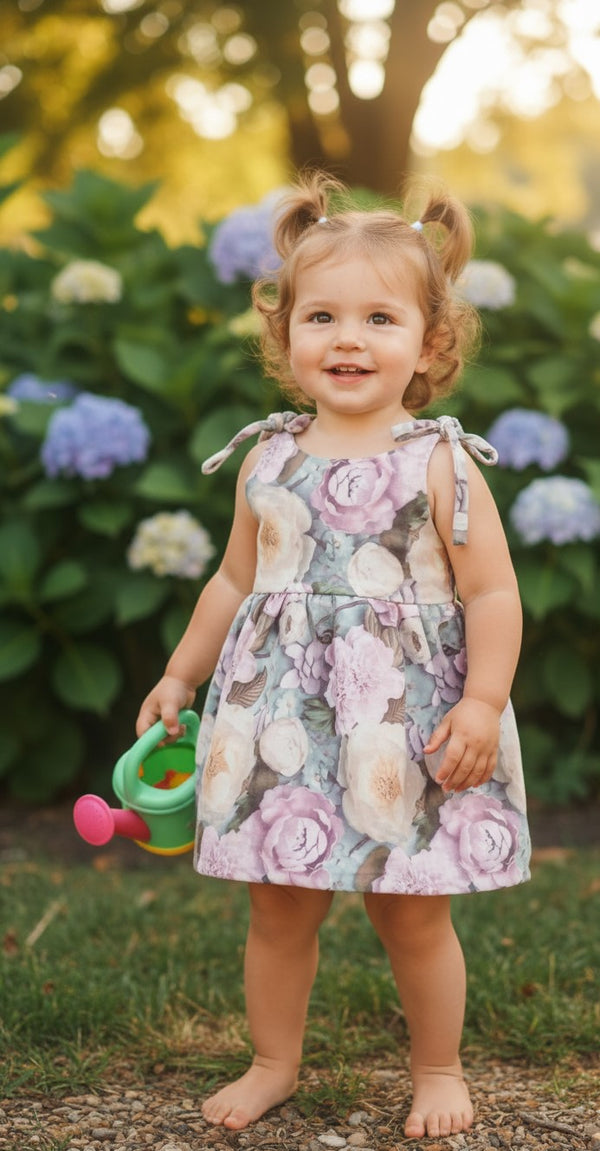 Girls Floral Tie-Shoulder Cotton Dress – Sleeveless Casual & Party Wear