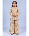 Kevora Apparels Girls’ Printed V-Neck Kurta with Wide-Leg Palazzo Set