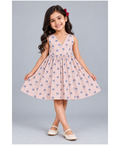 Kevora Apparels Girls’ Printed V-Neck Fit & Flare Dress - Pink