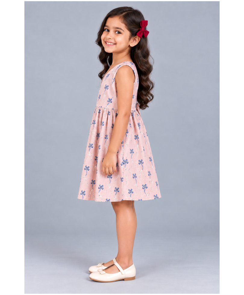 Kevora Apparels Girls’ Printed V-Neck Fit & Flare Dress - Pink