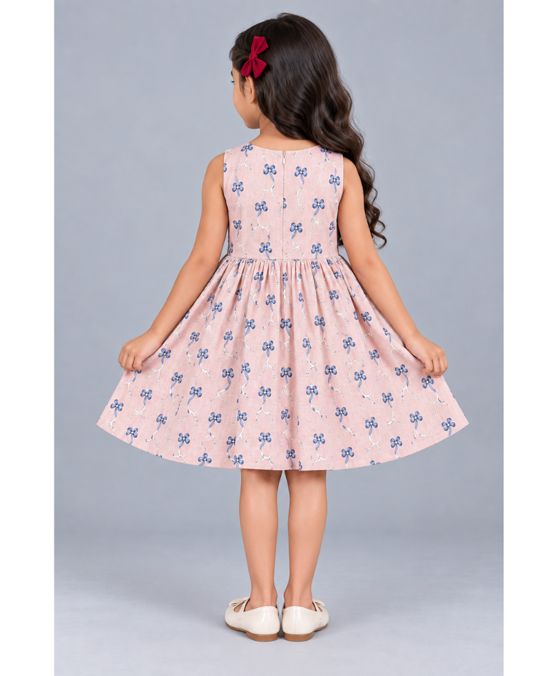 Kevora Apparels Girls’ Printed V-Neck Fit & Flare Dress - Pink
