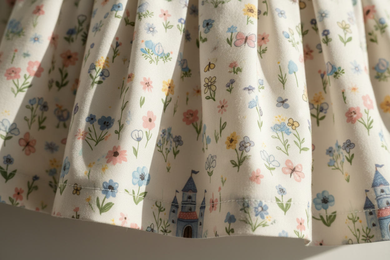 Fabric close-up

girl kidswear printed Dress detail (hem, pleats, print)

Soft daylight, natural texture